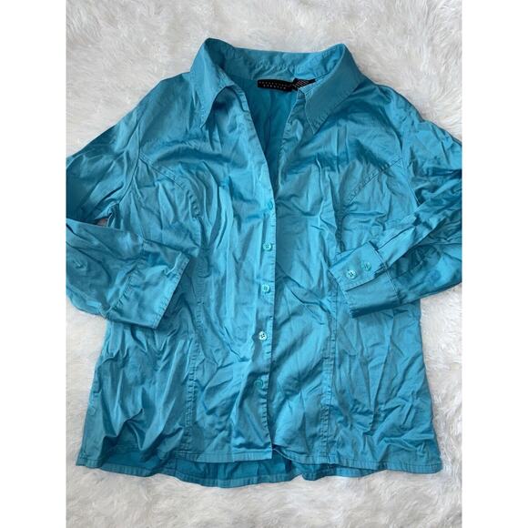 Apostrophe Stretch Women’s Sz. 14 Turquoise 3/4 Blouse. Pretty - Picture 1 of 7